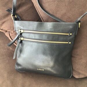 Lodis SALLY Black Leather 3x Zip Crossbody Bag